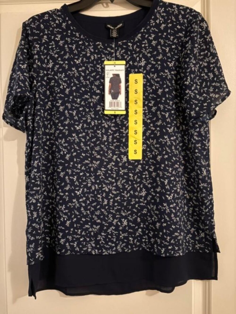 NWT Women's Hilary Radley Double Layer Blouse Top Size Small Navy Short Sleeve